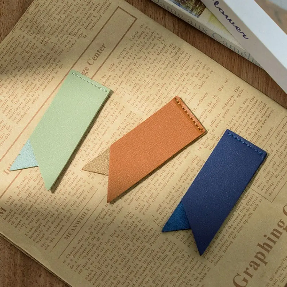 Portable Vintage Leather Bookmark Handmade Waterproof Fold Bookmark Individual Practical PU Leather Label Lover