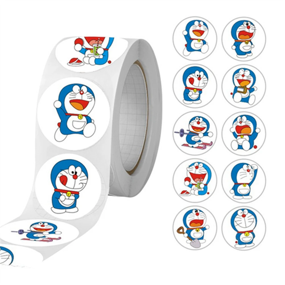 500pcs/Roll Anime Cartoon Doraemon Stickers Laptop Guitar Skateboard DIY Decoration Cute Book Phone Case Kawai Kids Sticker Toy