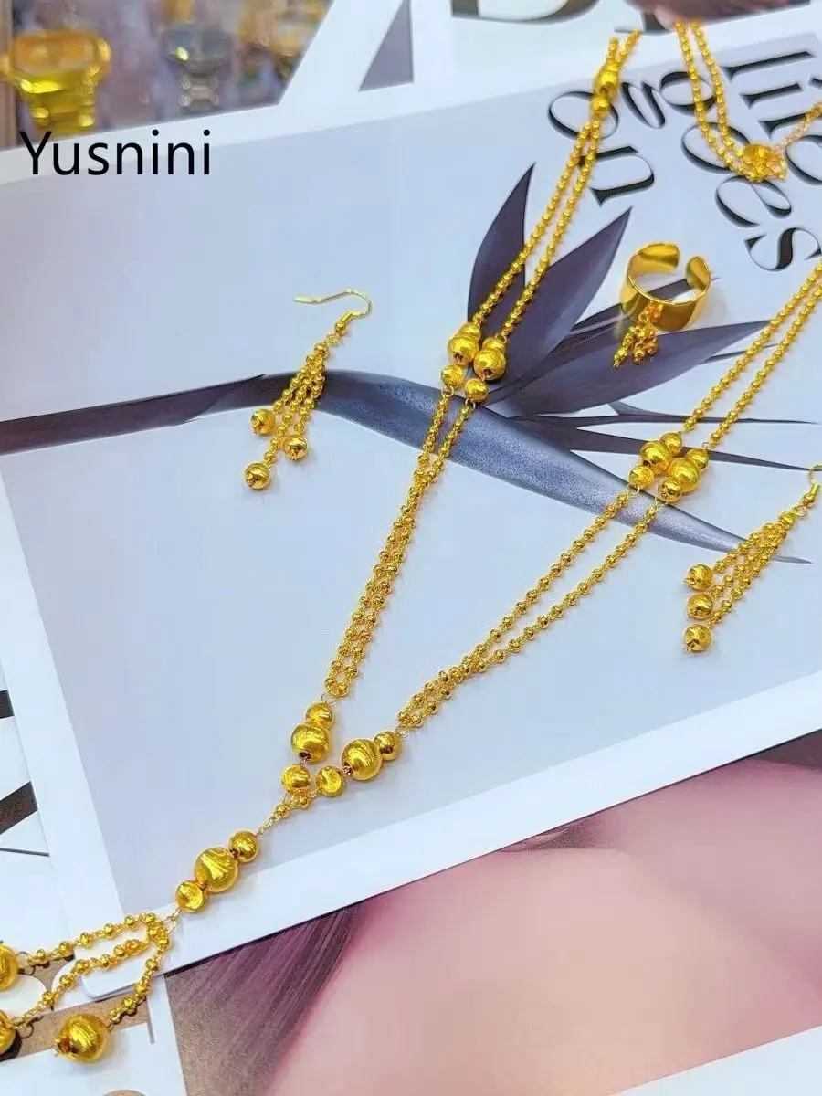 New Fashionable High end Dubai 24K Gold Plated Necklace Earrings and Rings Romantic Wedding Party Jewelry Set for Lovers 777 - view 6