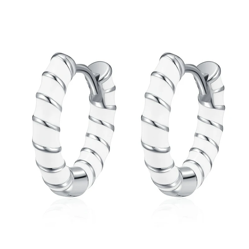 KOFSAC Occident Fashion Black White Pink Hoop Earrings For Women New 925 Sterling Silver Jewelry Cute Girl Earring Gifts