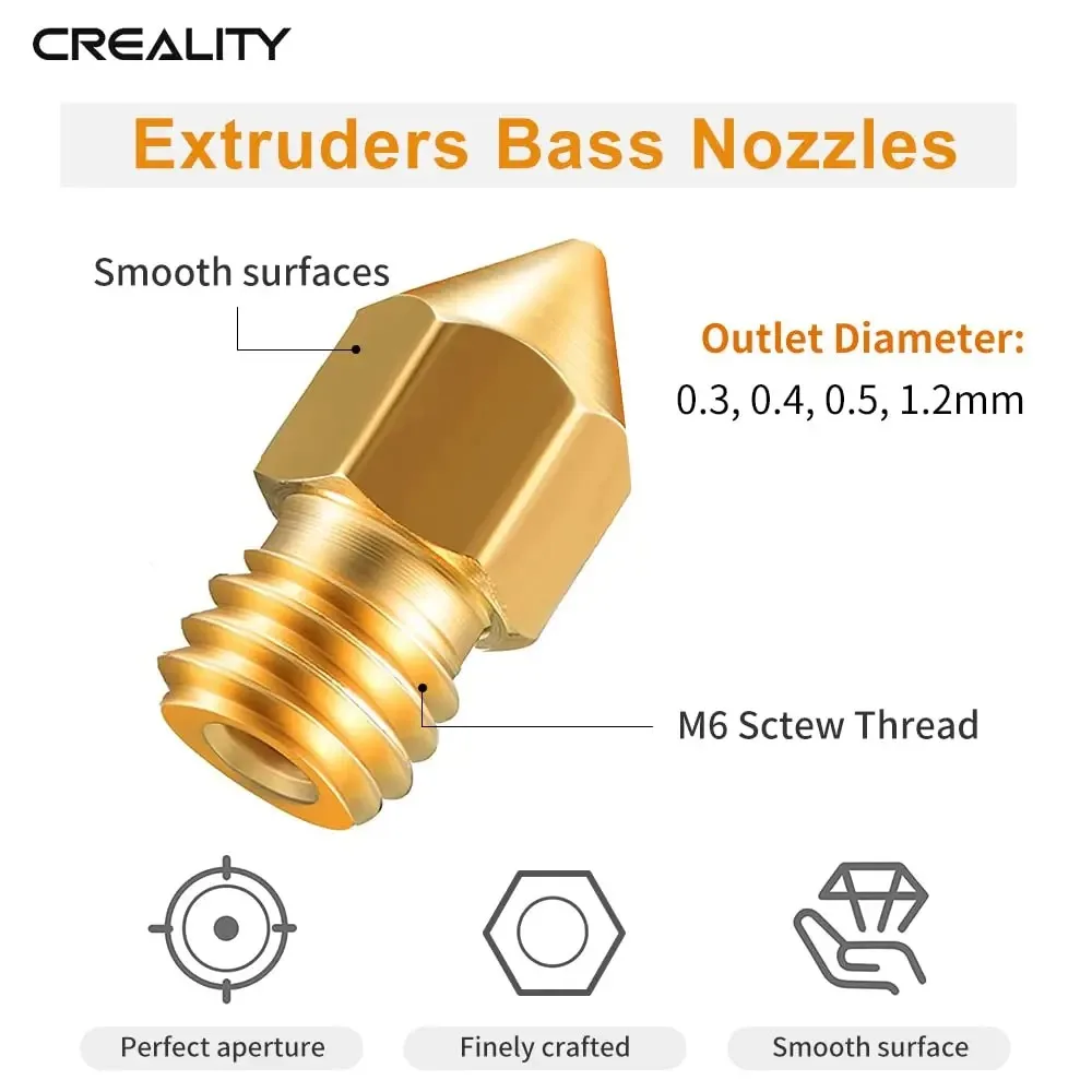 10PCS 3D Printer MK8 Brass Nozzles 0.2/0.3/0.4/0.6/0.8/1.0mm Ender 3 Extruder Stainless Steel Nozzles for Creality 3D Printers