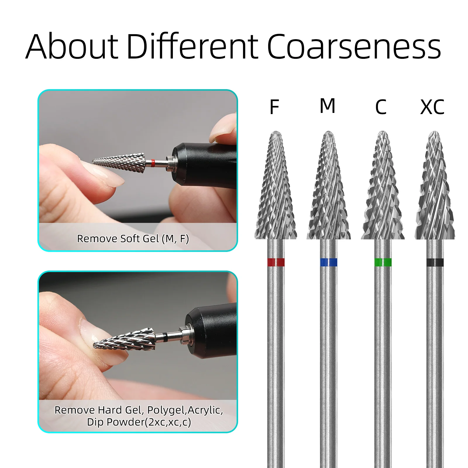 HYTOOS Tungsten Carbide Tree Cone Nail Drill Bits Professional E-file Bits for Acrylic Hard Gel Removal Manicure Pedicure Tool