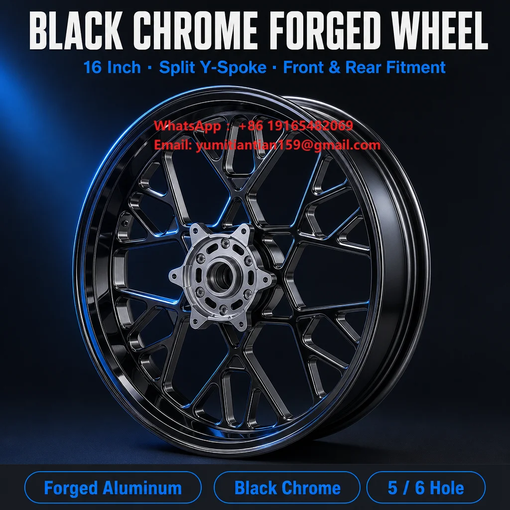 Custom Motorcycle Rim for Retrofit Builds 16 Inch Forged Aluminum Black Chrome Front Rear Wheel 5 6 Hole Upgrade
