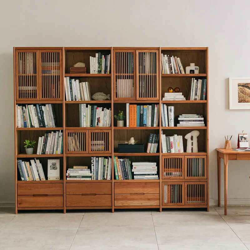 Solid wood bookshelf combination cabinet, living room display rack, office document shelf, locker, display cabinet, light luxury