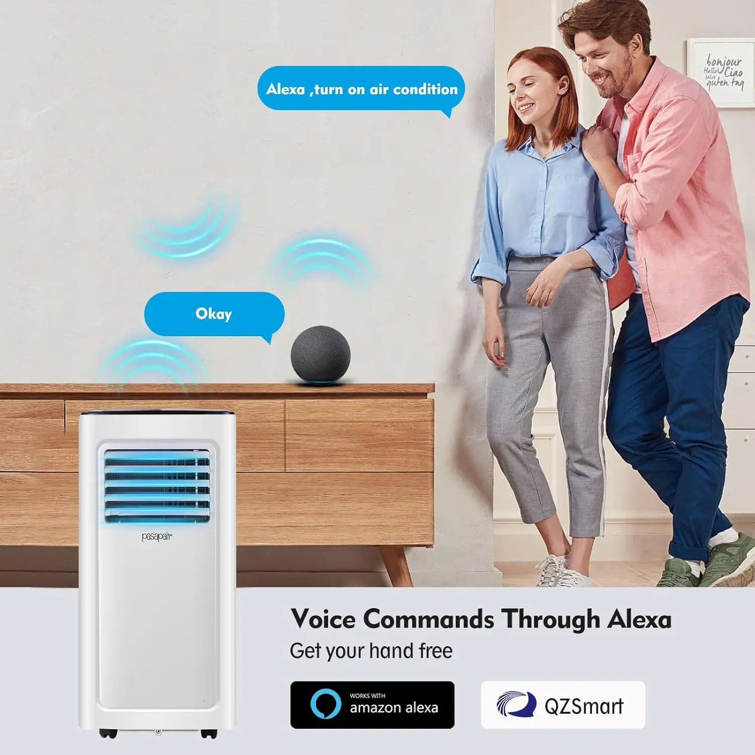 8000BTU WiFi Portable Air Conditioner Portable AC with Remote&App Control 4-in-1 AC Unit for Room with Cooling