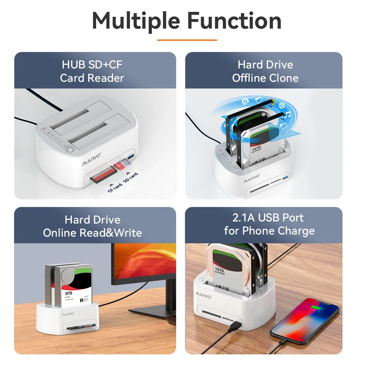 Imagem -05 - Maiwo-double Bay Hard Drive Box Base Computador Externo Porta Serial Ssd Mecânica Solid State Drive Clone Cartucho de Leitura Usb3.0