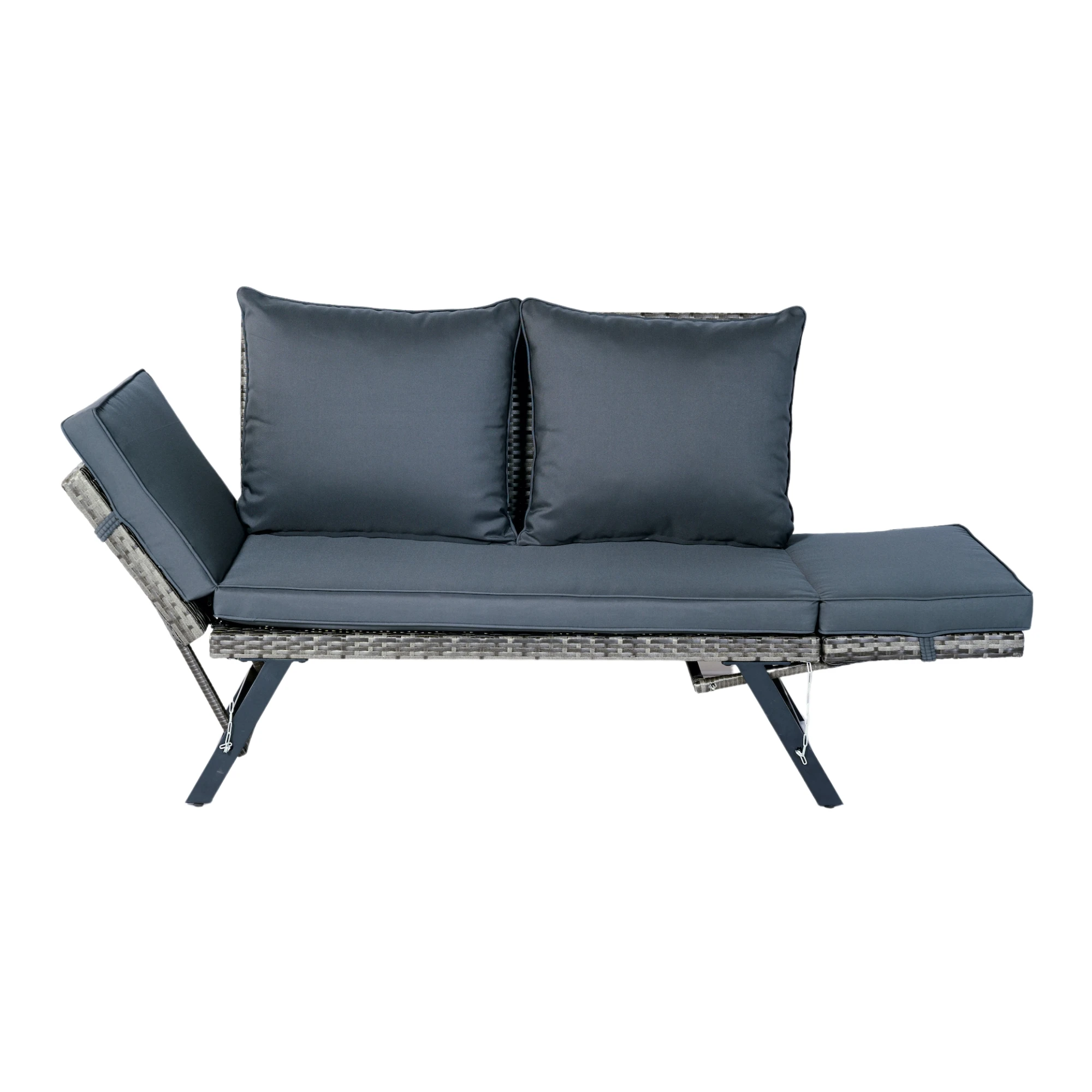 1 PCS Patio Wicker Side Foldable Bench Patio Backyard Conversation Bench Grey Wicker + Dark Grey Cushion