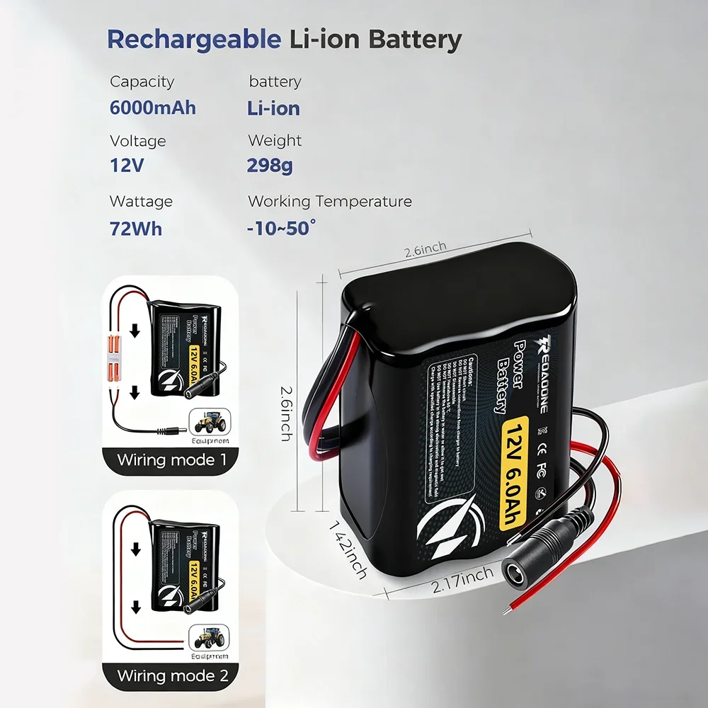 

Universal 12V 6000mAh Rechargeable Battery with BMS Protection Board for LED Light Strip, RC Toy, Solar Energy System