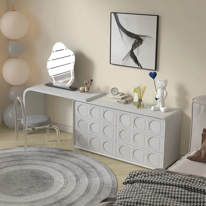 خزانة صدر إيطالية بسيطة قابلة للسحب، طاولة مكياج مدمجة من الخشب الصلب، خزانة تخزين زاوية صغيرة للشقة #4