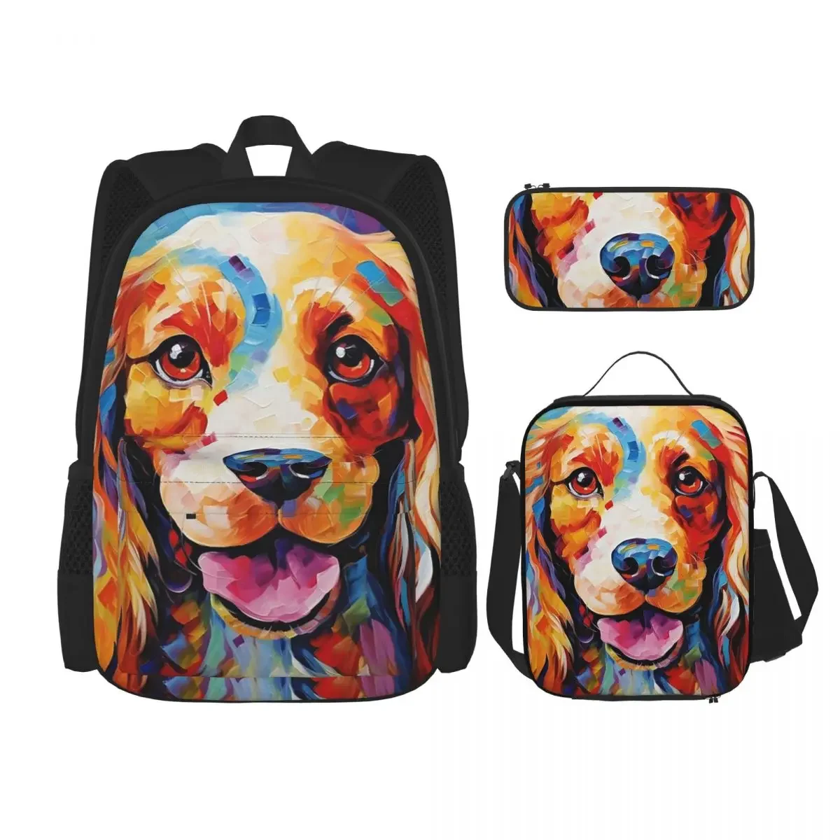 

The Cocker Spaniel Presence Backpacks Boys Girls Bookbag Students School Bags Kids Rucksack Lunch Bag Pen Bag Three-Piece Set