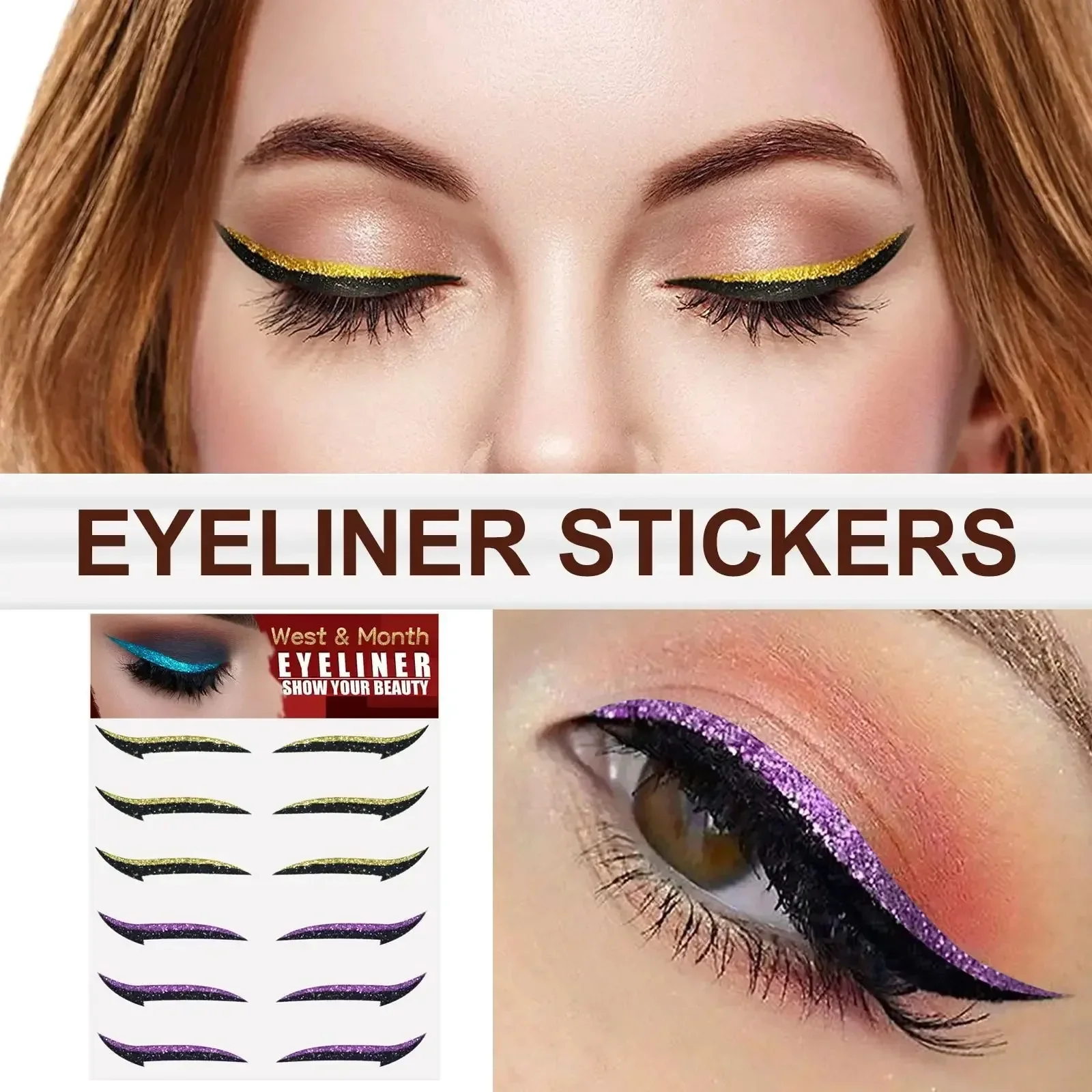 Reusable Eyeliner Sticker Cat Eye Eyelid Line Stick Double Eyelid Self-adhesive Glitter Eyeliner Sticker Lazy Eyes Makeup Tools