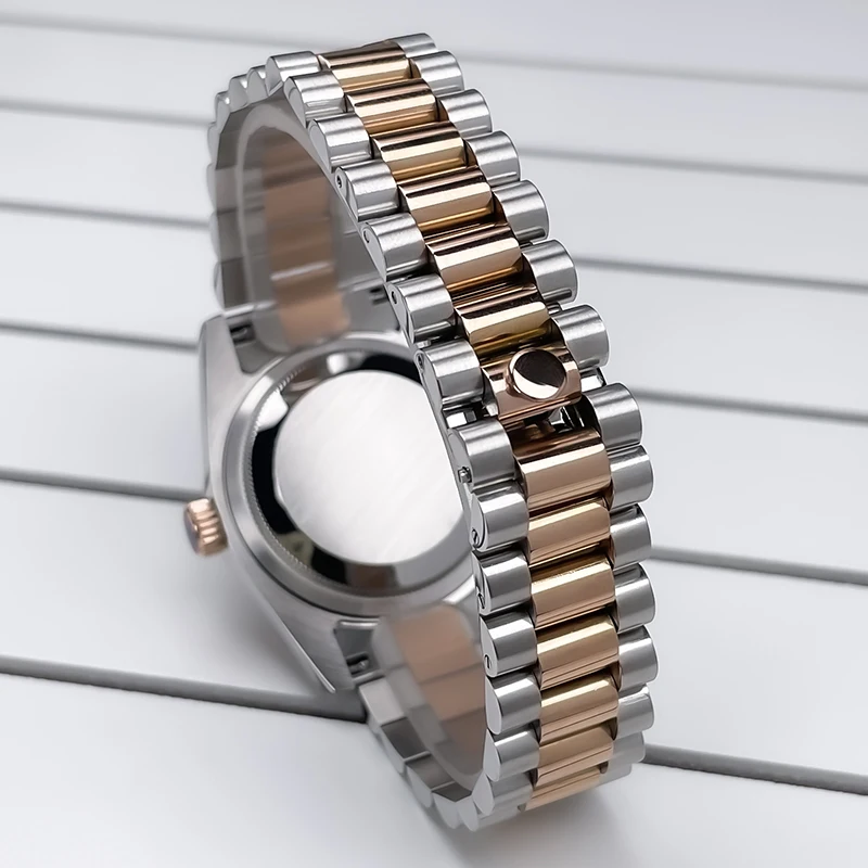 36mm/39mm NH35 Case 2T Rose Gold DJ President Jubile Strap Diamond Bezel Sapphire Glass Mod For NH35 NH36 Movement Watch Case