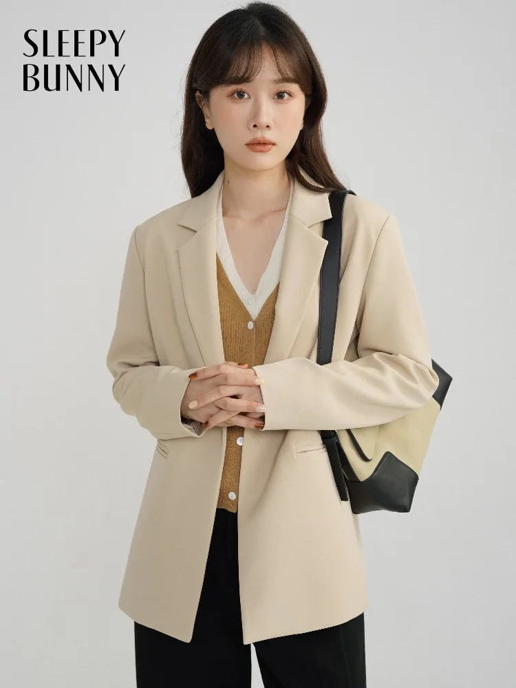 Vintage Blazer Women Loose Fit Suit Jacket Elegant Autumn Casual Office Coat Classic Outerwear for Workwear Chic Fashion Style