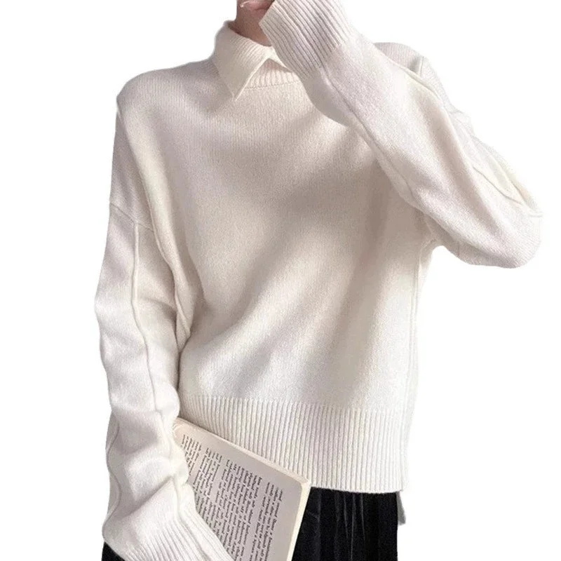 \Herbst Lange Ärmel Frauen Pullover Pullover Gestrickte 2025, Neue Lose Weibliche Strickwaren Einfarbig Mode Damen Stricken Pullover