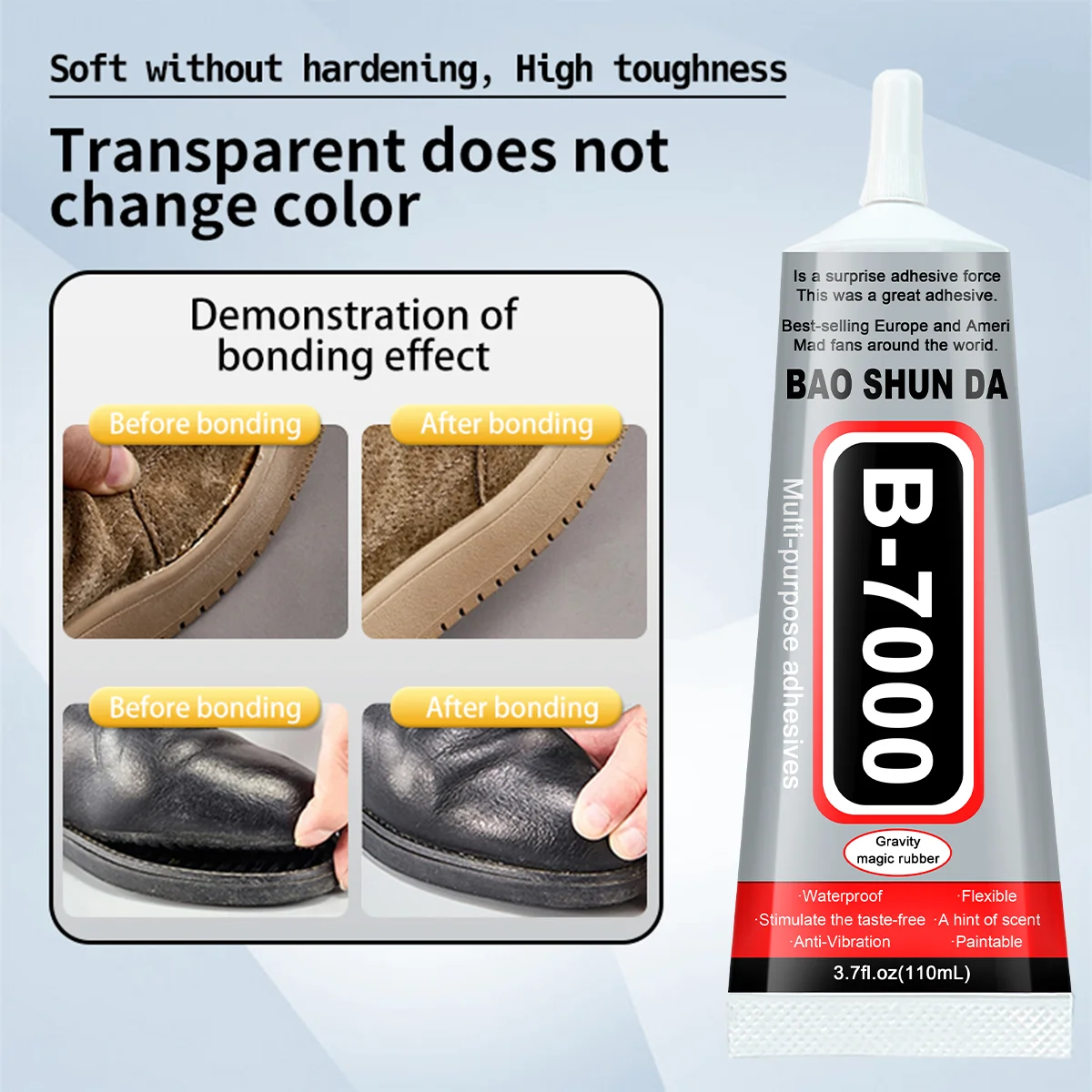 B7000 Clear Glue, Strong Shoe Glue, 15/110ml, Quick-Drying Waterproof Shoe Adhesive for Repair, Sneaker Boot Fix, Soft Resin DIY Craft Glue