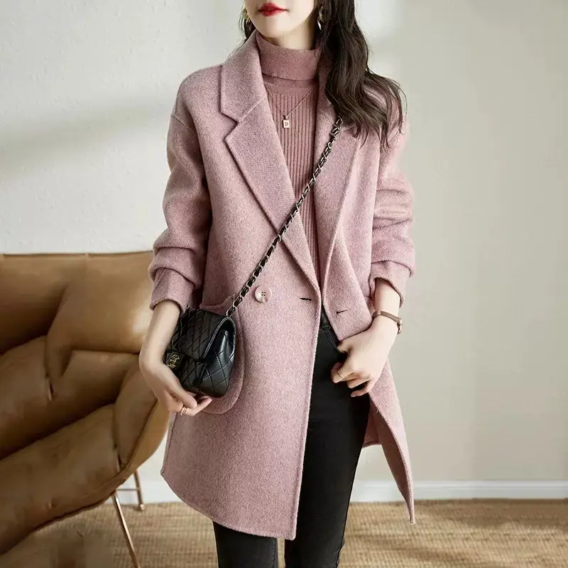 

Women's Autumn Winter New Korean Thickened Medium-length Herringbone Woolen Coat