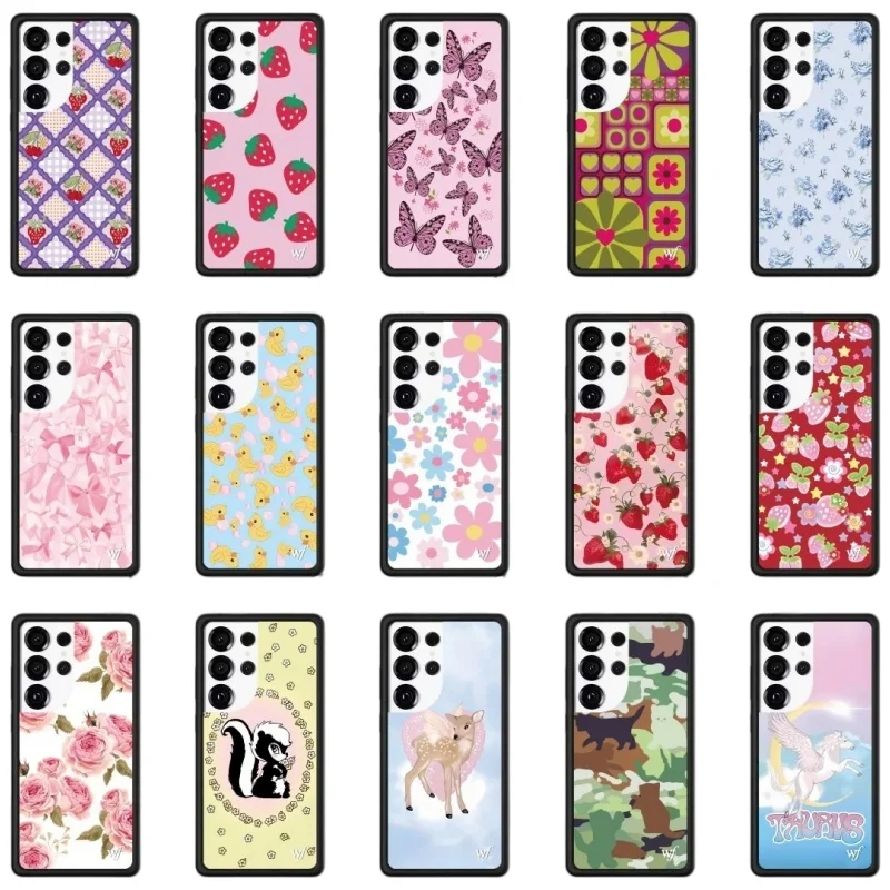 Wildflower ins Fawn Kitten Phone Case for Samsung S23 S24 S25 Ultra S26 Ultra Bow Duck Strawberry shockproof Cover﻿﻿﻿﻿﻿﻿﻿﻿﻿﻿﻿﻿﻿﻿