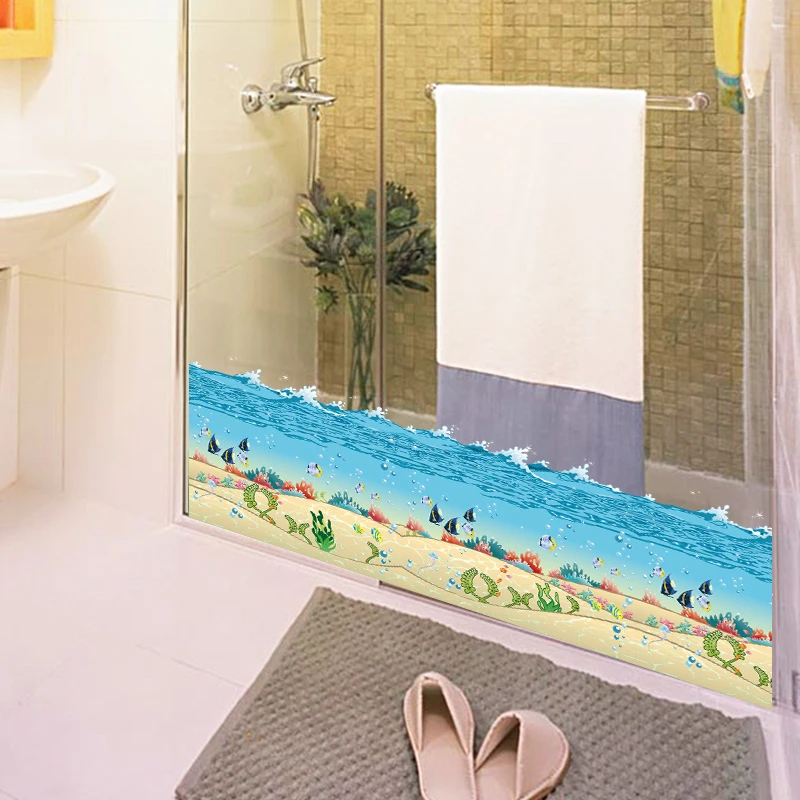 Under Sea World Fishes Sealife Wall Sticker For Kids Room Bathroom Baseboard Home Decoration 3d Mural Art Waterproof Pvc Decal