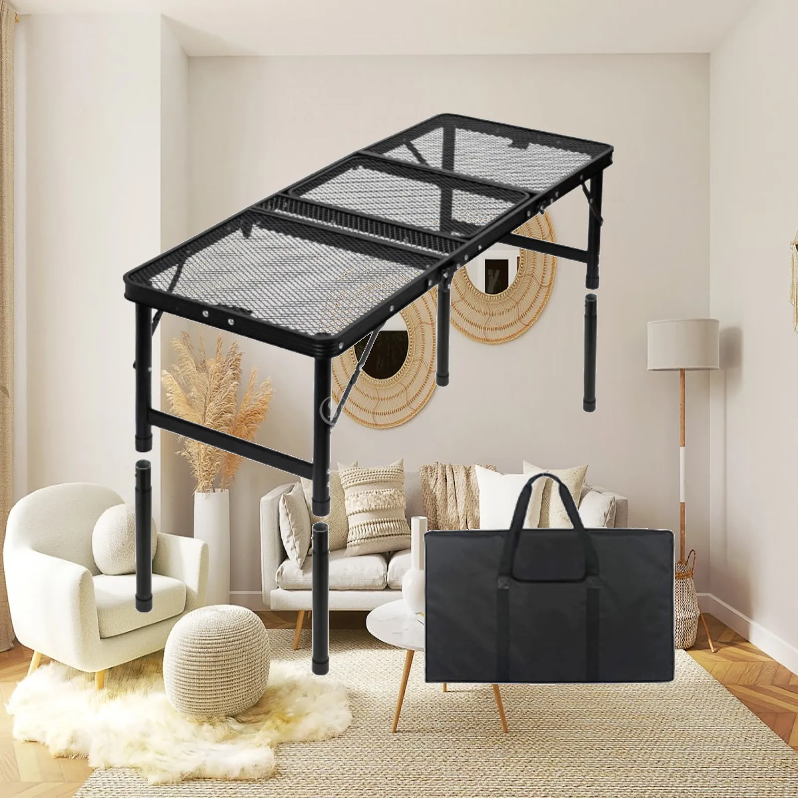 Folding Grill Table Camping Table Versatile with Storage Bag Height Adjustable