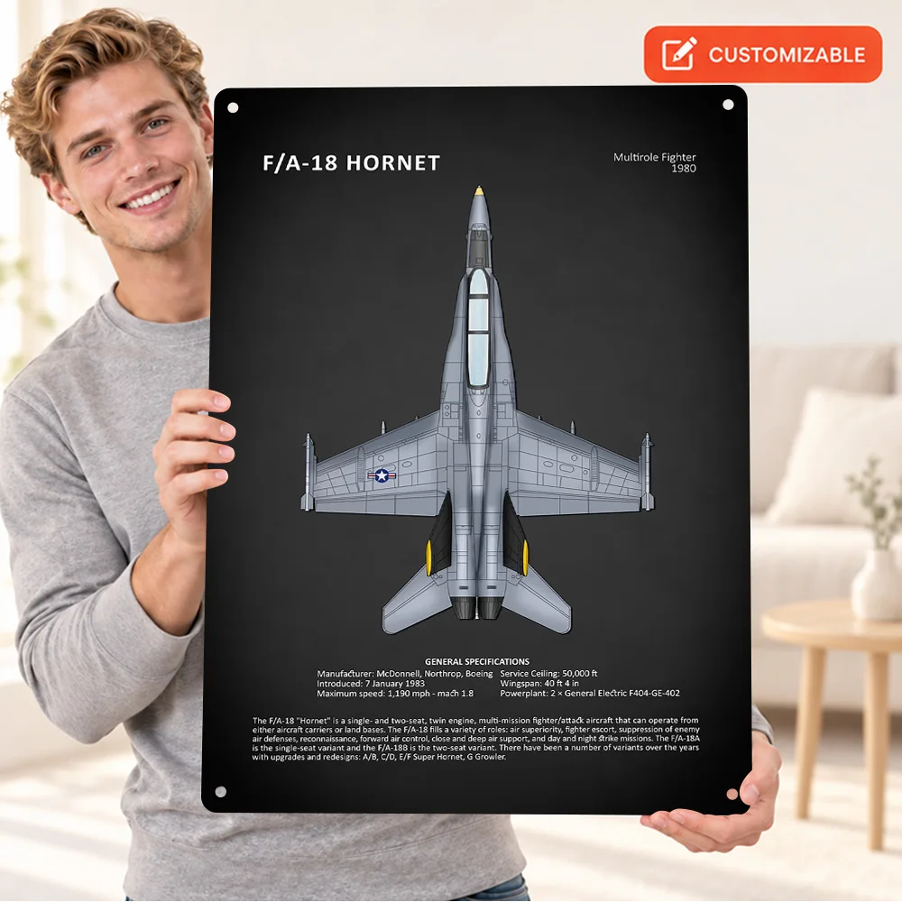 The FA18 Hornet Aluminum Poster Personalized Metal Sign Technical Layout Wall Art For Aviation Lounge Flight Enthusiast Gift