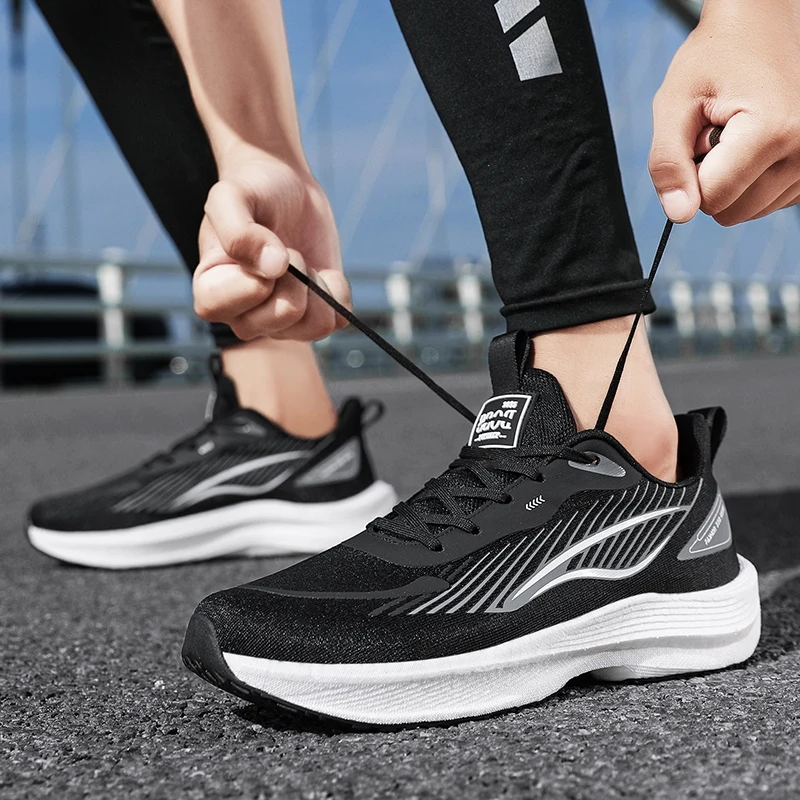 أحذية رياضية وترفيهية، أحذية رجالية، أحذية ماراثون كبيرة الحجم مبطنة بالهواء، مطاط منسوج لجميع المواسم، مقاومة للاهتراء، مضادة #3