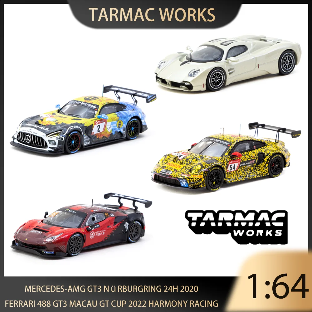 

Tarmac Works TW 1/64 Mercedes-AMG GT3 Nürburgring 24h 2020 Ferrari 488 GT3 Macau GT Cup 2022 Модель автомобиля из сплава Harmony Racing