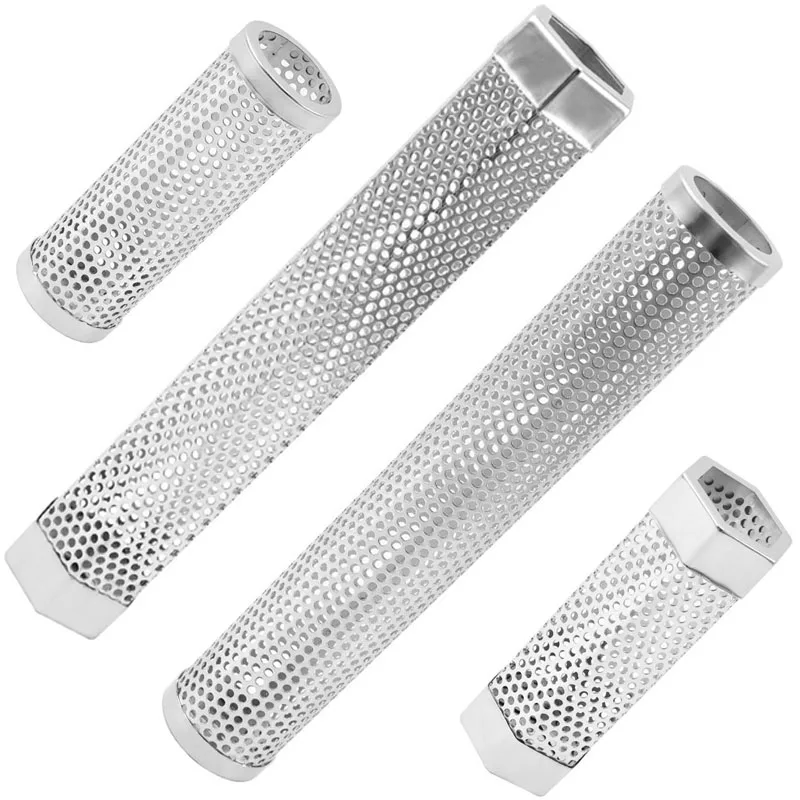 12/6inch BBQ Stainless Steel Perforated Mesh Pellet Smoker Tube Filter Gadget For Gas Grill And Charcoal Grill Smoking Tube