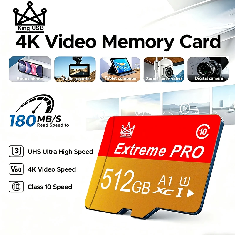 Versatile Memory Card SD Cards Micro TF SD Card TF Cards 256GB 512GB 32GB High Transfer Fast Transfer V30 for Surveillance