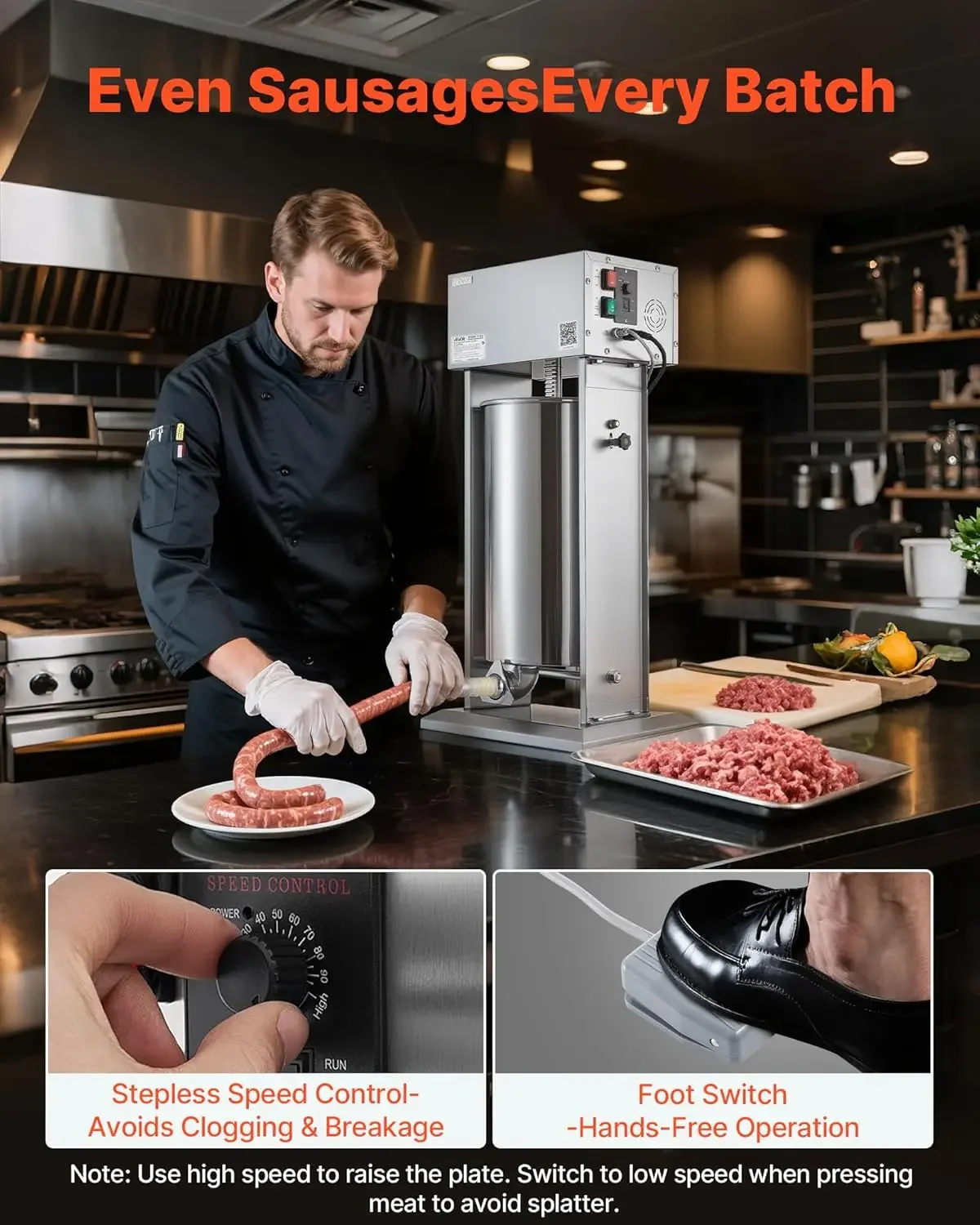 Electric Sausage Stuffer 55 LBS 25 L Vertical Meat Stuffer Stepless Speed Control and Foot Pedal Stainless Steel Heavy Duty