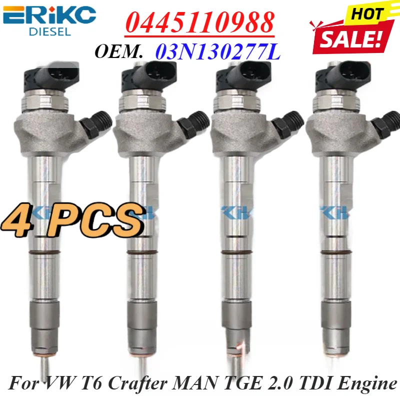 

4ПК 0445110988 Форсунка Common Rail 0 445 110 988, форсунка для дизельного топлива 03N 130277 L для VW T6 Crafter MAN TGE 2.0 TDI