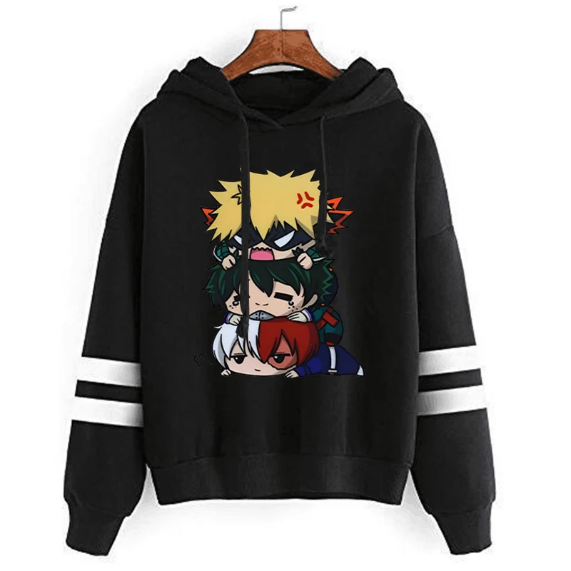 New Fashion Women men Anime Deku Bakugou Katsuki Todoroki Shoto Print Hooded Stripe Sweatshirt Autumn Leisure Sports Pullover