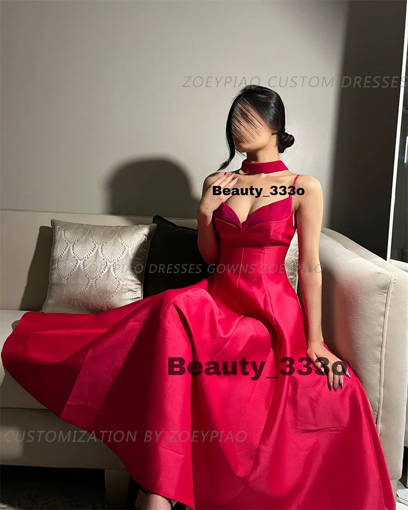 Elegante Vermelho A linha Custom Prom Dress, Sem Mangas, Correias De Espaguete, Cetim De Seda, Festa À Noite