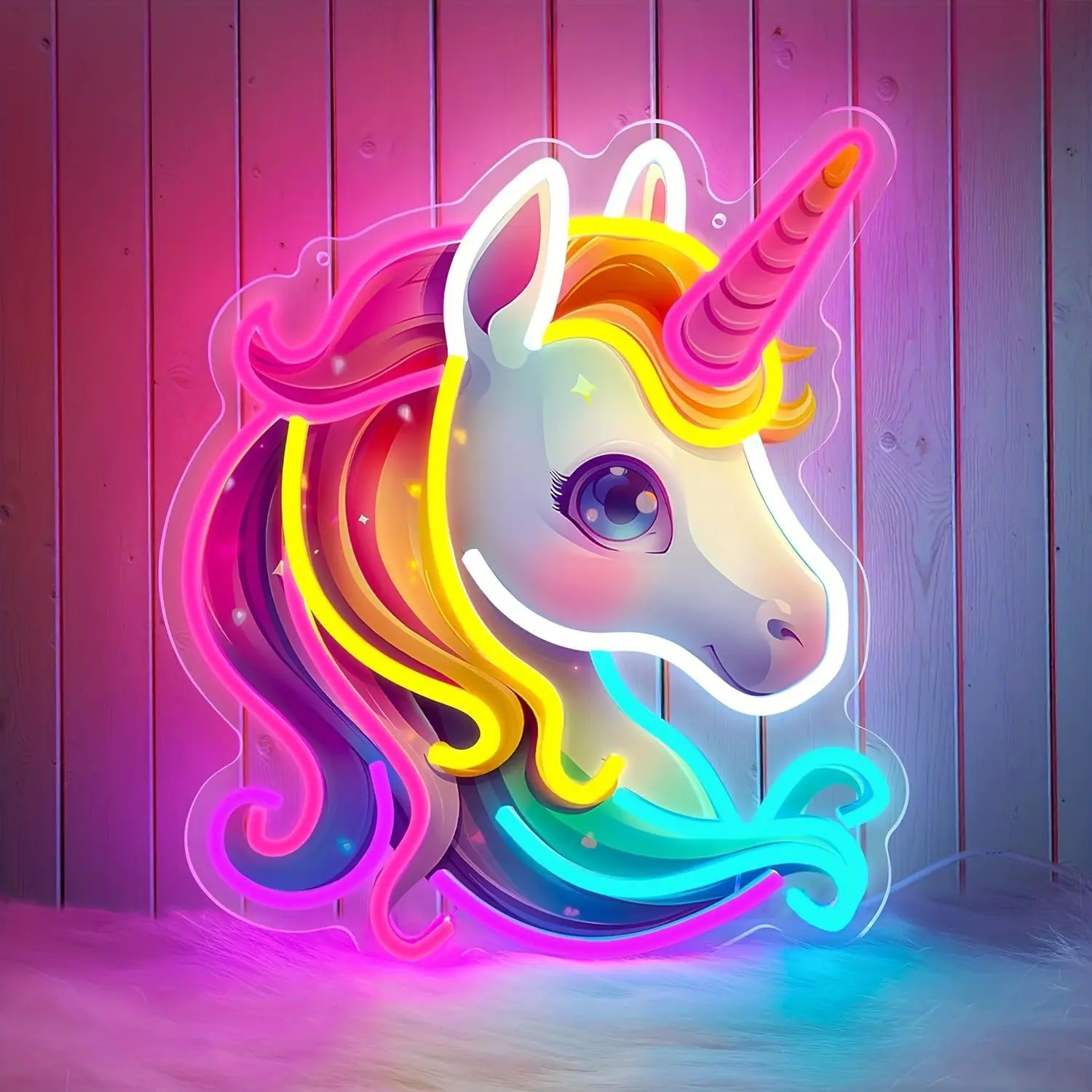 Rainbow Pony Unicorn Neon Sign, UV Printed Flexible LED Light for Bedroom Party Decor, USB Dimmable & Customizable Gift