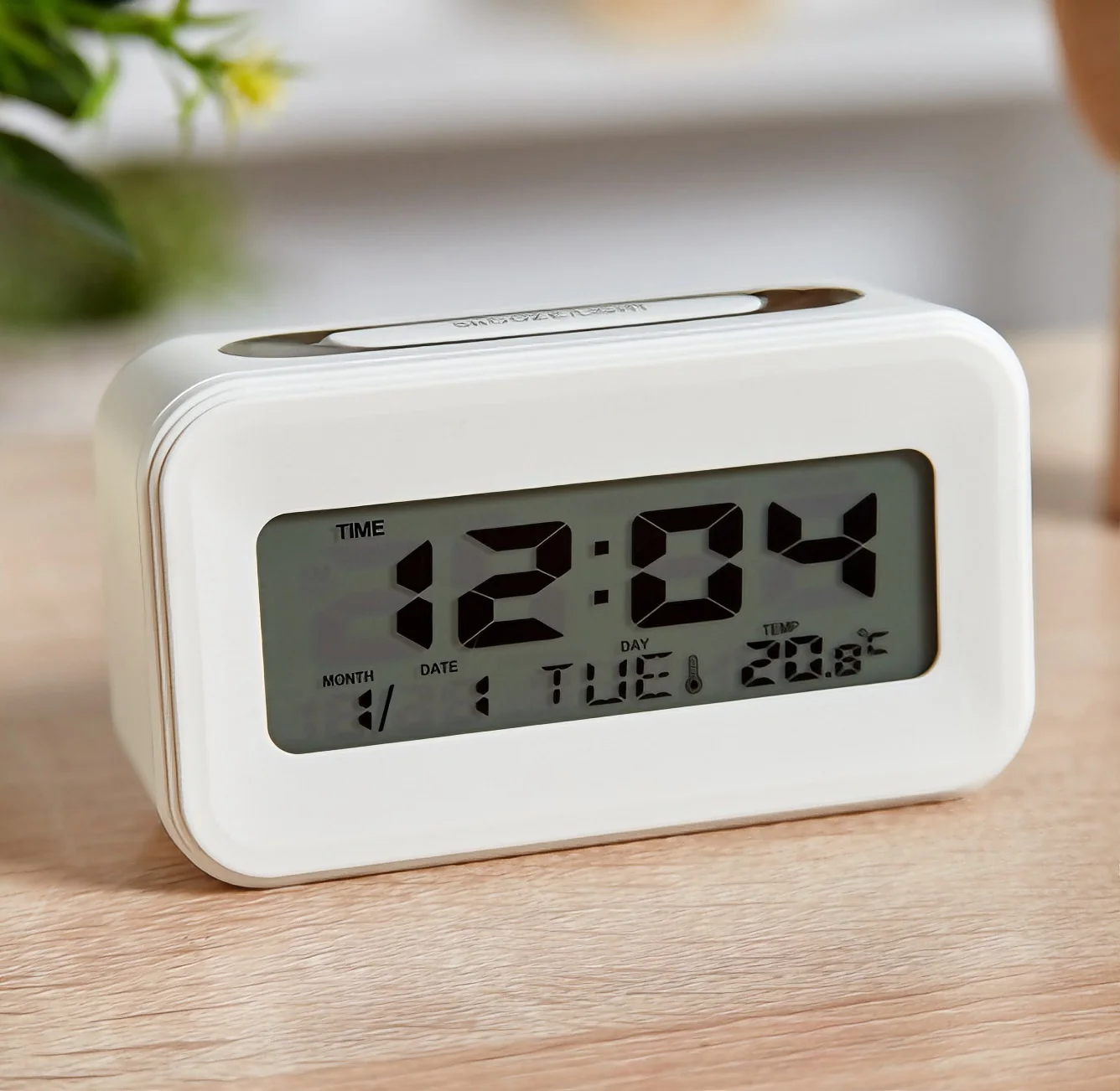 White Rectangle Multifunctional Alarm Clock 24H System Time Week Temperature Display Portable Mini Desktop Clock for Home Bedroom Office