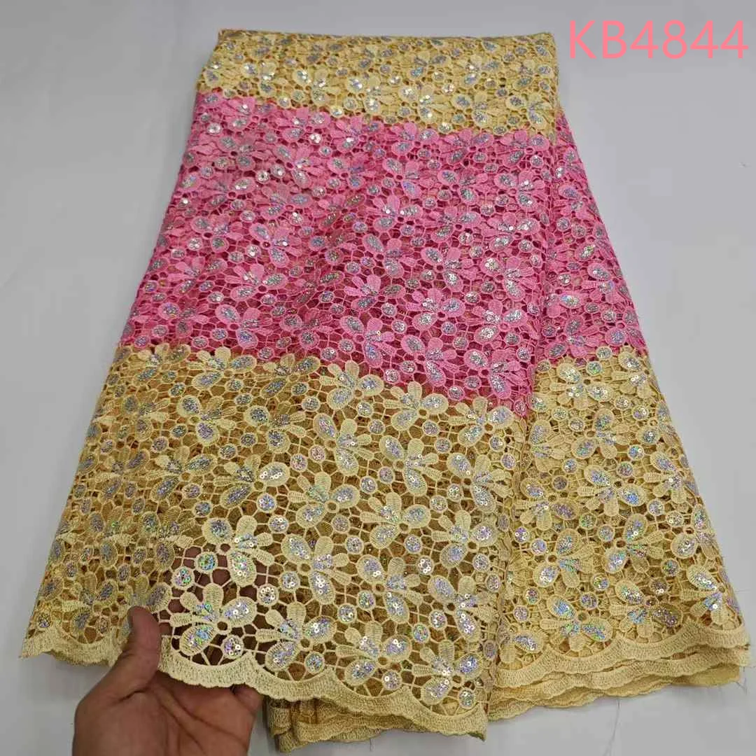

Pink Guipure Sequin Net Lace Fabric 2024 High Quality African Cord Lace Fabric Nigerian Embroidery For Wedding Party Lace KB4844