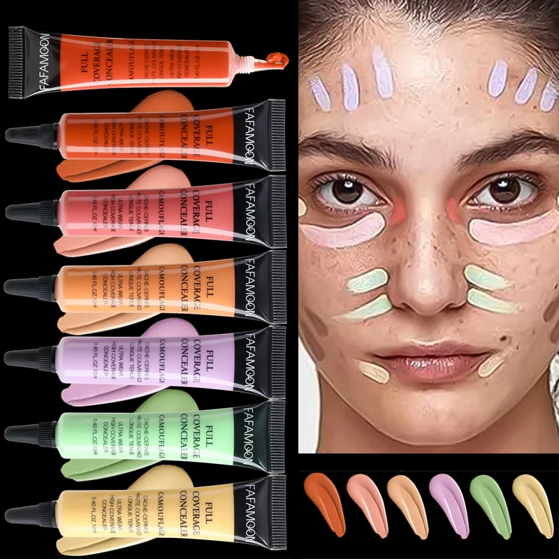 Corrector líquido resistente al agua de cobertura completa, Control de aceite de larga duración, contorno verde, púrpura, naranja, maquillaje corrector Facial desnudo mate