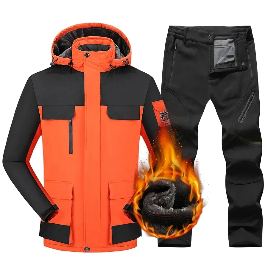 Tuta da sci per uomo antivento addensare calde giacche e pantaloni da sci invernali set di abbigliamento da snowboard per il marito campeggio di grandi dimensioni