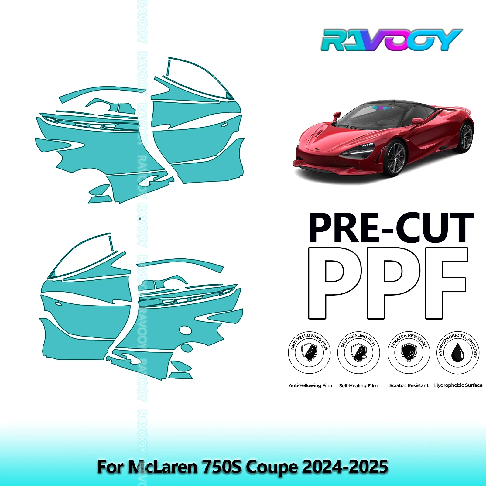 

For McLaren 750S Coupe 2024-2025 8.5mil Clear Matte Pre-Cut PPF Door & A/B Pillar Kit TPU Paint Protection Film Set