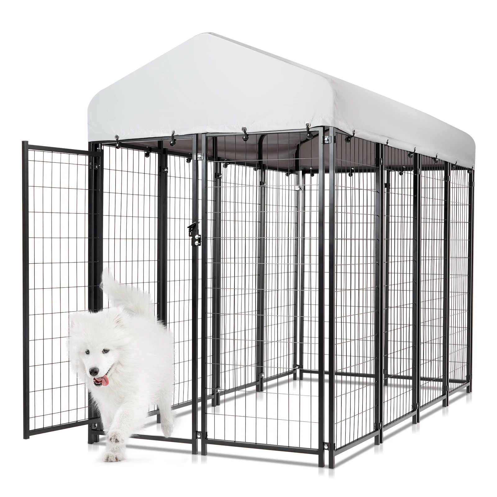 8x4x6 FT Outdoor-Hundehütte für große Hunde, robuster Hunde-Laufstallzaun aus geschweißtem Stahldraht mit UV-beständiger wasserdichter Abdeckung