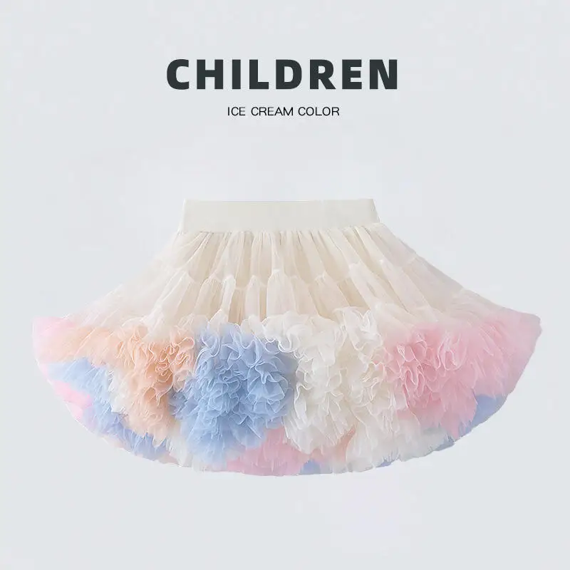 Girl Tutu Skirt Sweet Cute Mesh Puff Skirt Spring Summer Princess Style Pleated Skirt Colorful Elastic Waist Skirt Festival Gift