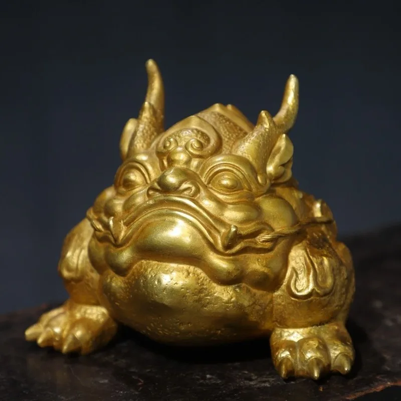Vintage Three-Legged Toad Statue Wealth Jin Chan Money Frog Feng Shui Decor for Home Office Desk Ornament