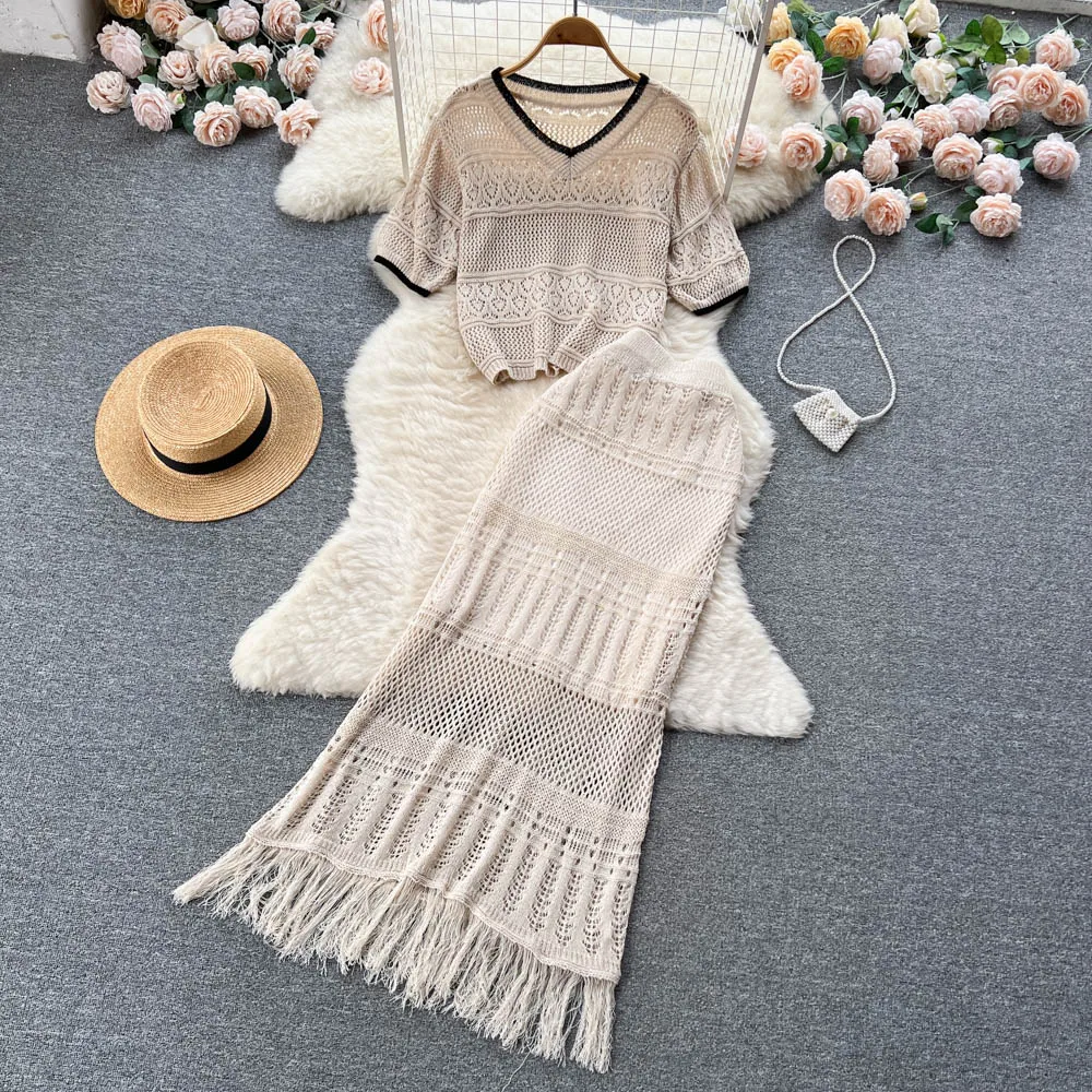 

Skirt Set Women Two Piece Sets Dress Sets Hollow Out Lace Turn Down Colalr Shirt Skirts Elastic High Waist Y2k Streetwear Party