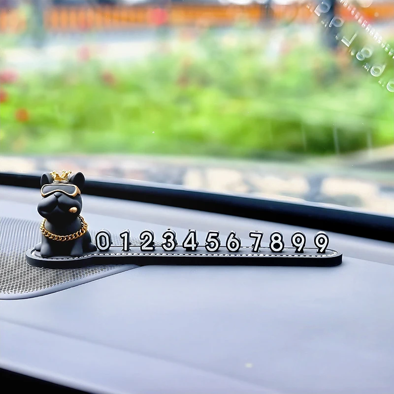 Creative Bulldog Car Temporary Parking Number Plate Atuo Dashboard Decoration For Car Interior Decoration Accessories