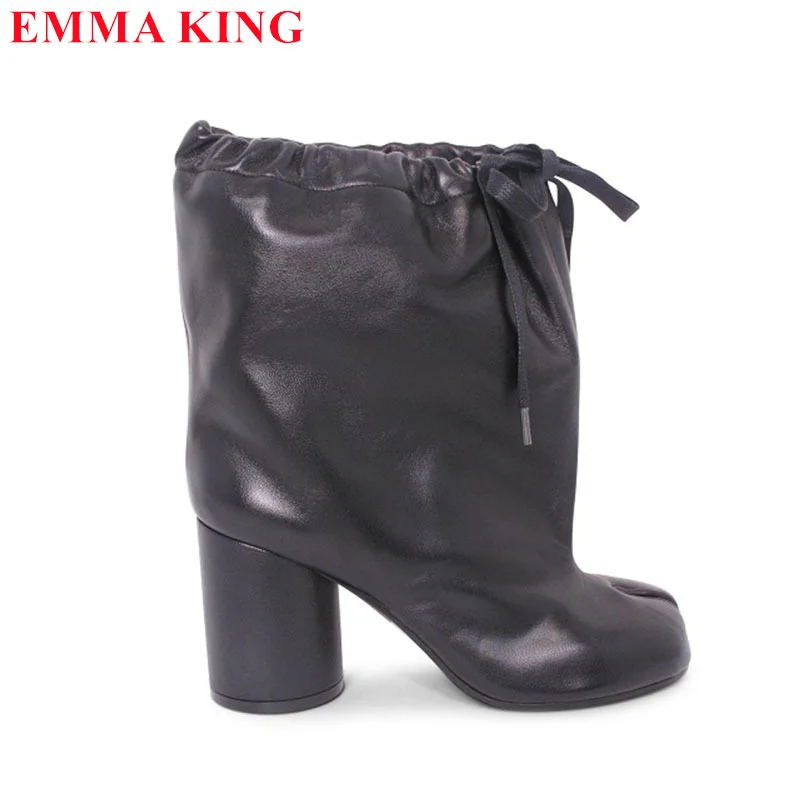 حذاء بوت بكعب عالٍ مستدير للنساء ، حذاء منقسم من الأمام ، شريط مطاطي ، موضة غير رسمية ، مقاس كبير 43 ، خريف ،