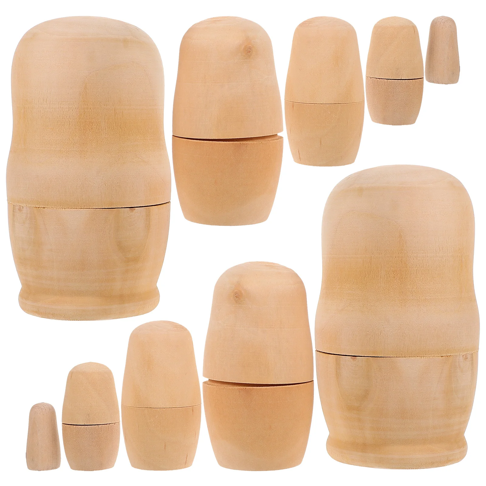 2 Sets Unpainted Dolls Nesting DIY Matryoshka to Stack Decorative Wooden Russian Five Layers