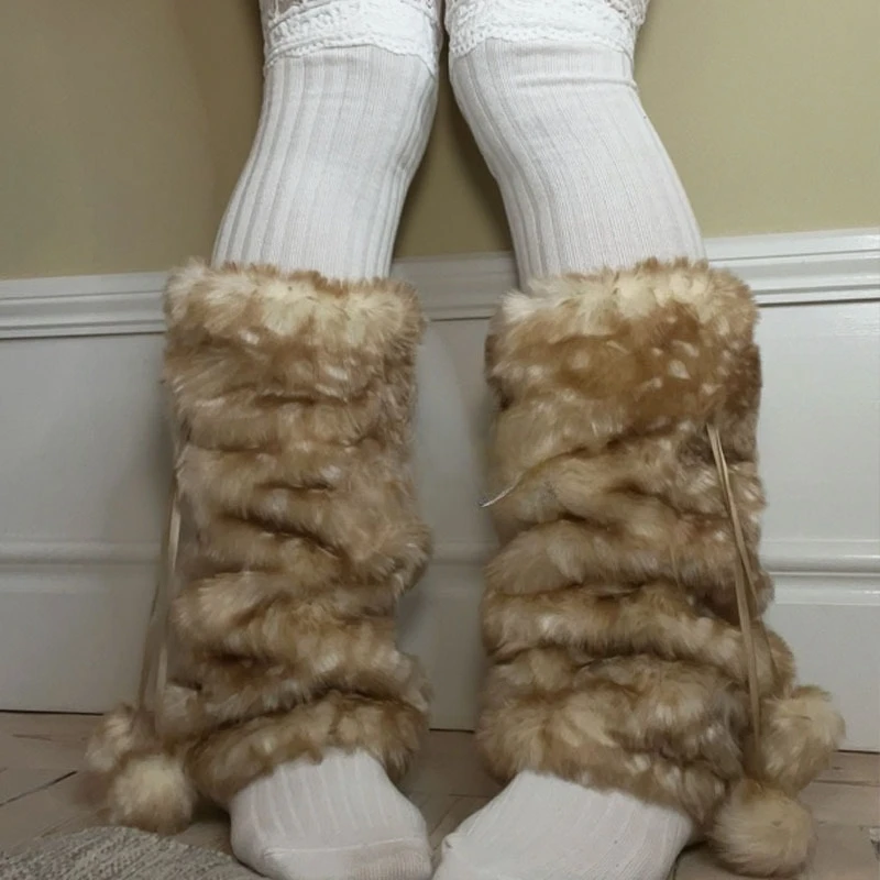 

Зимние гетры из искусственного меха с плюшевым оленем, кавайные меховые сапоги, носки, высокие сапоги в стиле панк, носки, костюм для выступлений, гетры