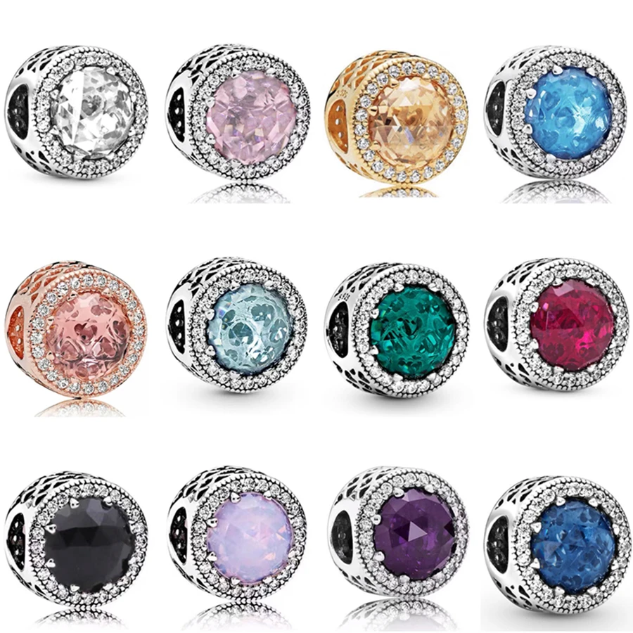 Sparkling Pink, Green, Blue, Purple & Clear Charms Beads Fit Original 925 Sterling Silver Pan Bracelet Necklace DIY Jewelry Gift