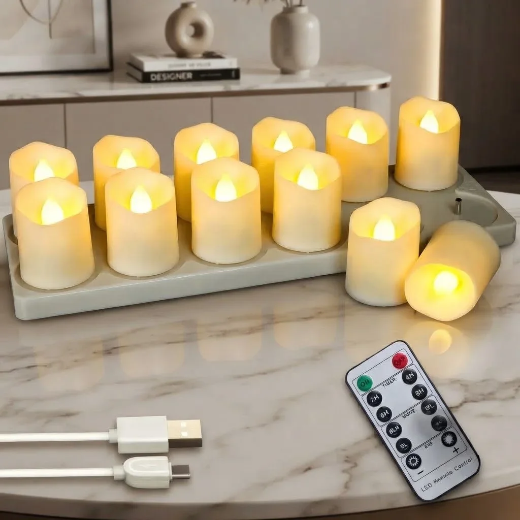 Candle Light Rechargeable Candles Timer Remote LED Tea Light Flameless For Wedding Room Garden Holiday Lighting Home Decoration