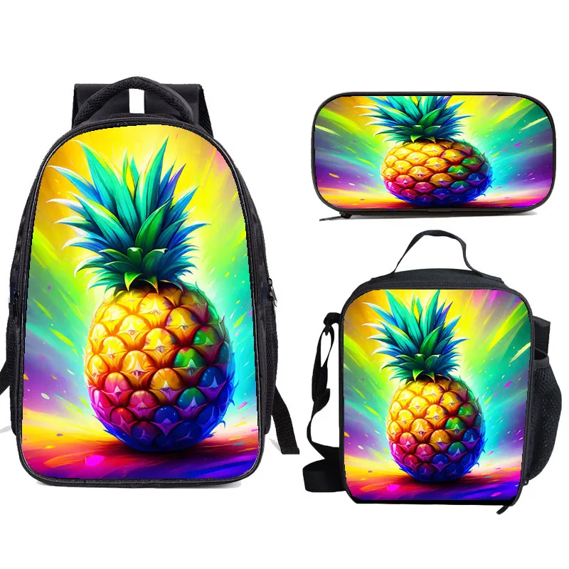 New pineapple cartoon double-layer backpack lunch bag large capacity pencil case student children's backpack anime