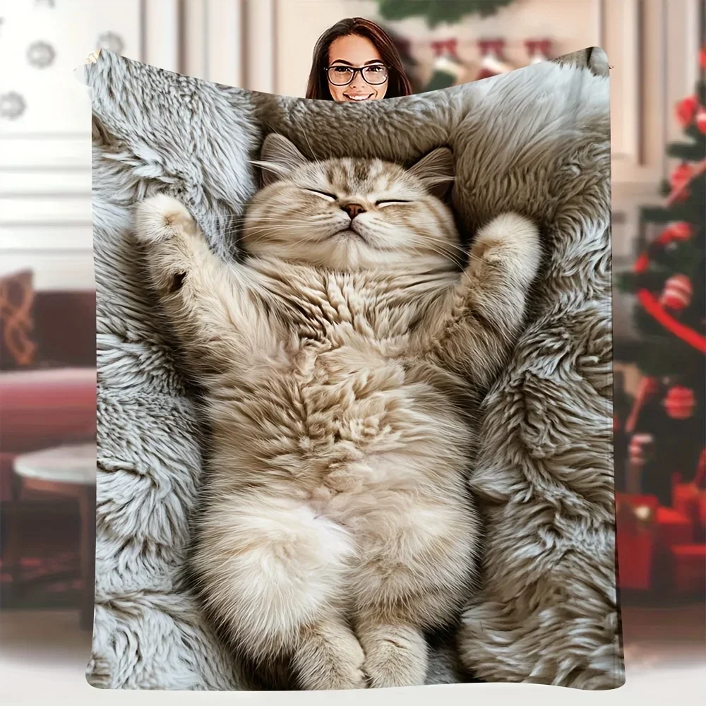 Scottish Fold Cat Pattern Blanket for Sofa Bed Travel Camping Living Room Office Conditioning Blanket for All Seasons Gifts